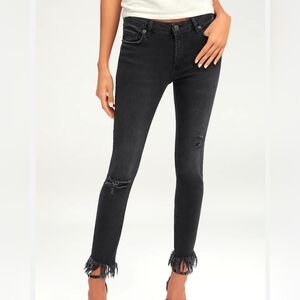 Free People Frayed Hem Skinny Jeans